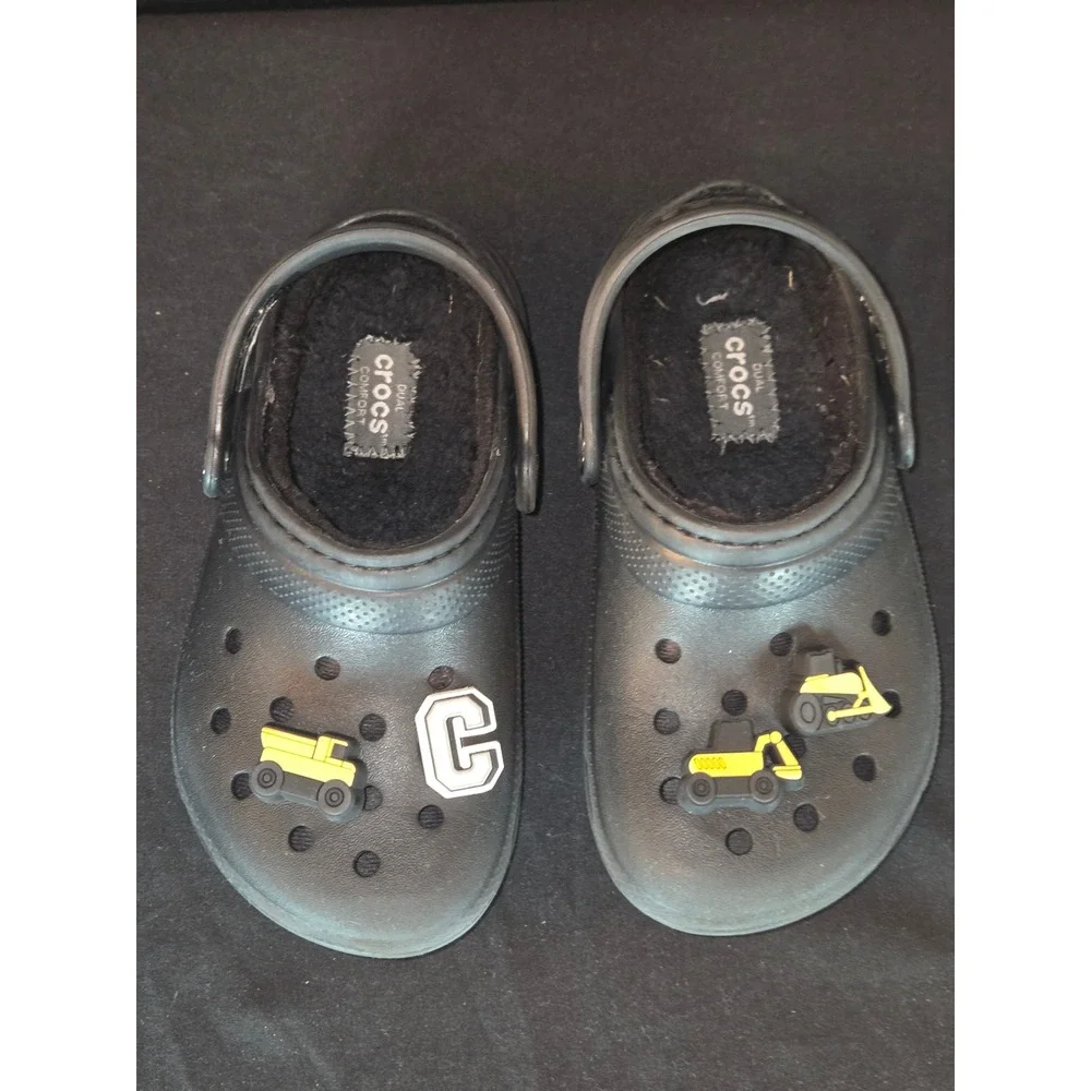 Kids Crocs Classic fur Lined Clog Black Fuzz‎ Toddler Boy Construction Size 10